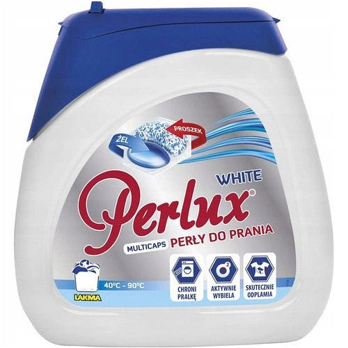 PERLUX WHITE skalbimo kapsulės baltiems audiniams, 24 vnt. Dėžėje 8 pakuotės.