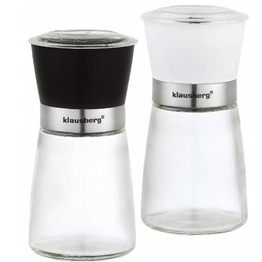 Baltos ir juodos druskos ir pipirų malūnėliai, 160 ml talpos, stiklinis korpusas, Klausberg KB 7257