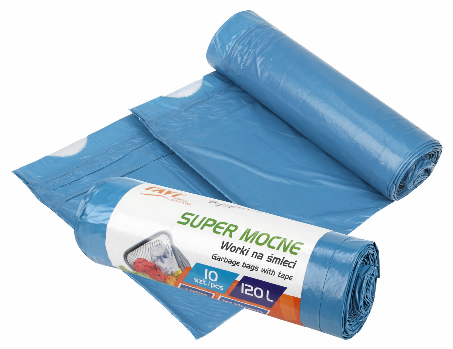 Šiukšlių maišai su juosta 120 l / 10 vnt., LDPE mėlyni, 25 x 7 x 7, 10714, Simple Solution