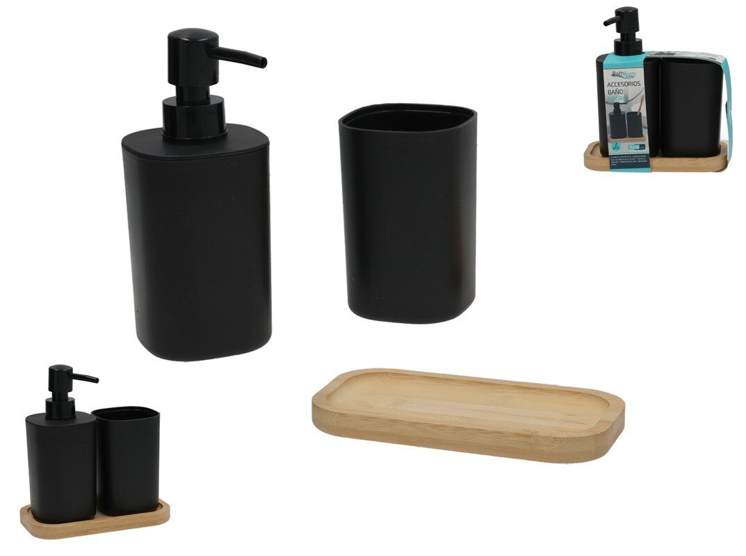 Muilo dozatoriaus ir dantų šepetėlių laikiklio rinkinys, juodas, 9.00 x 16.00 x 18.00, BATH&GO