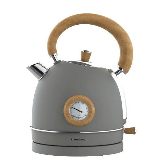 Elektrinis virdulys su termometru, nerūdijančio plieno, pilkos spalvos su medžiu, 1,8 l, 2200 W, KB
