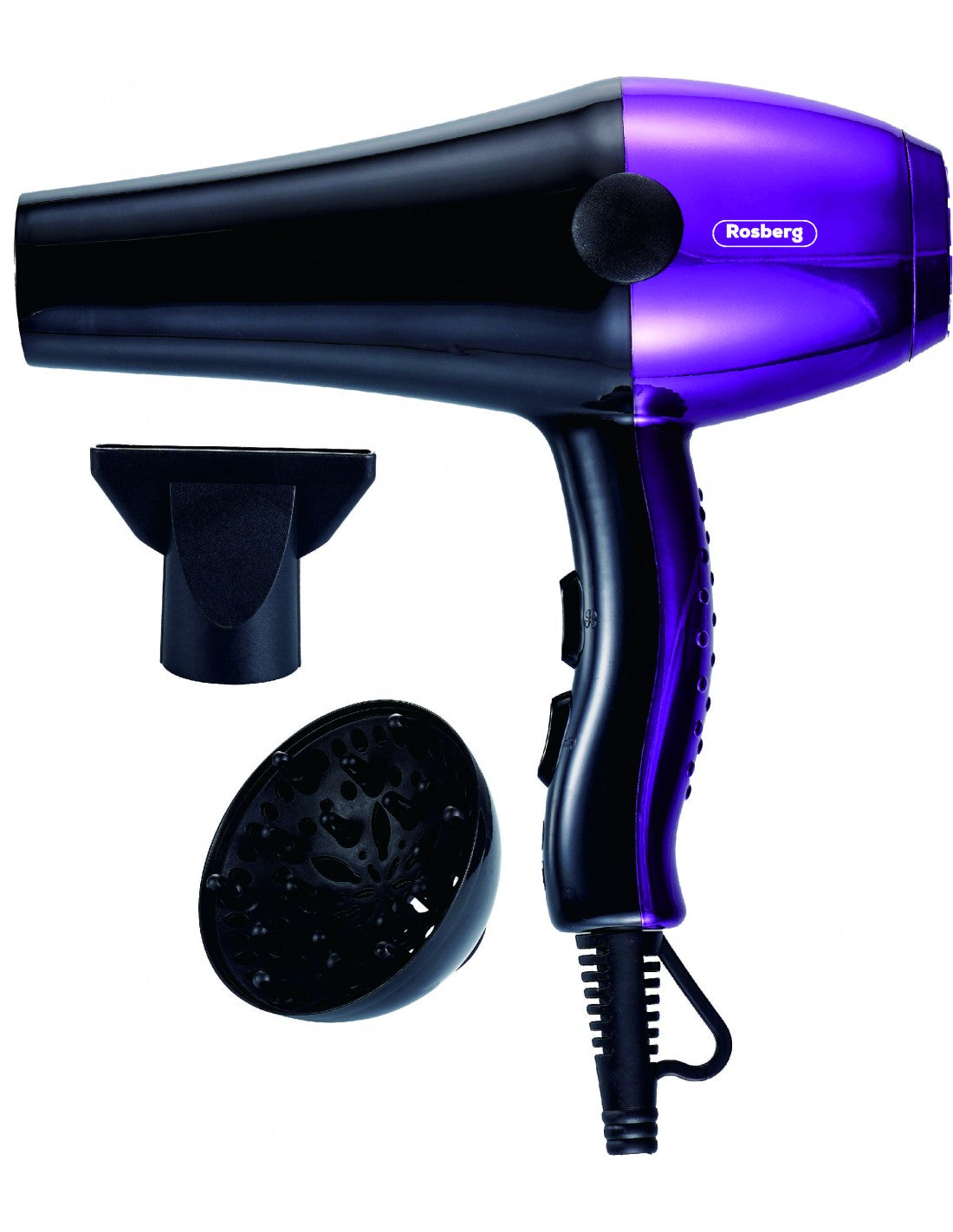 Rosberg 5R51100SDP plaukų džiovintuvas su difuzoriumi, 2000W, 3 temperatūros nustatymai, 2 greičiai,