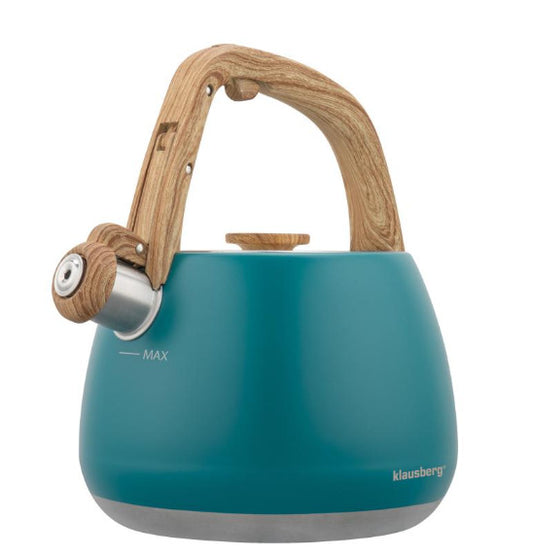 Švilpiantis virdulys, nerūdijantis plienas, mėlynas su medžio imitacijos rankena, 2,5 l, KB 9040, Kl