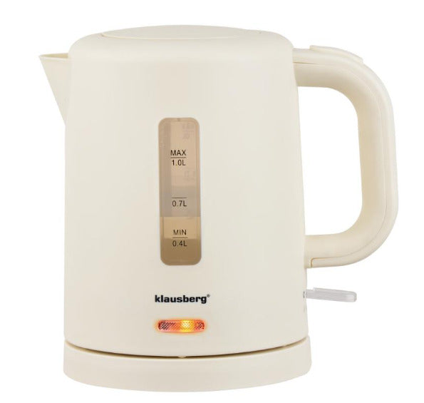 Elektrinis kelioninis virdulys, kreminis, 1100W, 1L, KB 9047, Klausberg