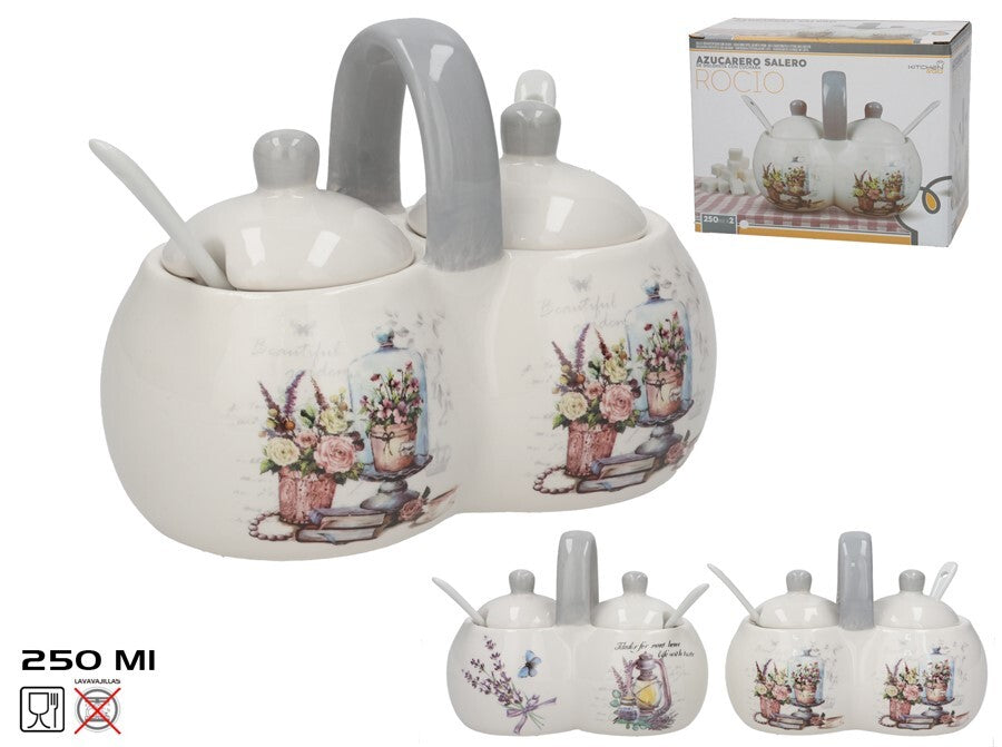 Cukrinė / druskos indelis su šaukšteliu, 250 ml, 2 dizainai, 9.00 x 16.50 x 12.40, KITCHEN&GO