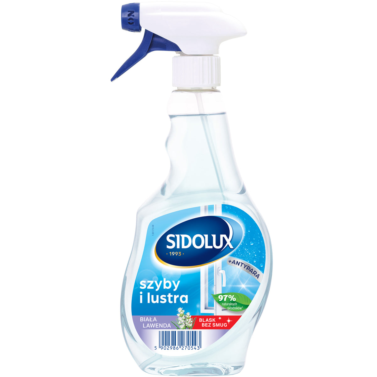 SIDOLUX CRYSTAL stiklų valiklis nuo rasojimo su baltųjų levandų aromatu, 500 ml. Dėžėje 10 vnt.