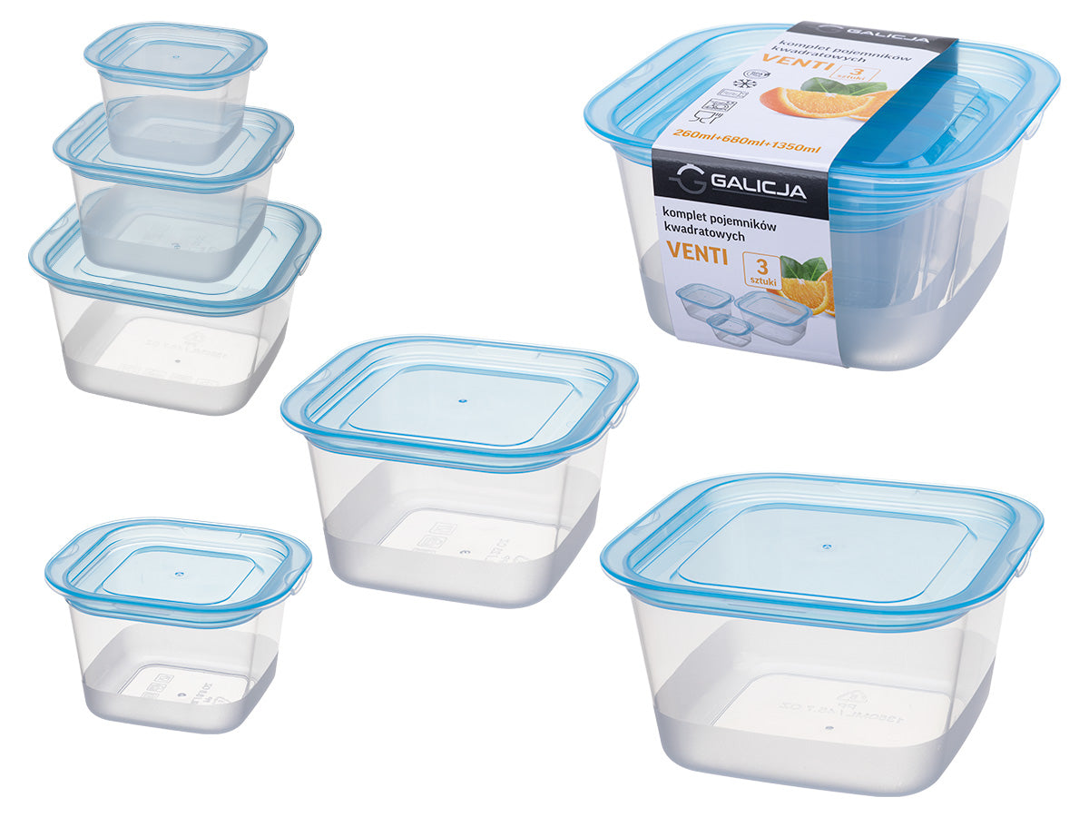 Pietų dėžučių rinkinys, 3 vnt., 260 ml / 680 ml / 1350 ml, 41168, 17,3 x 16 x 9,5, GALICJA