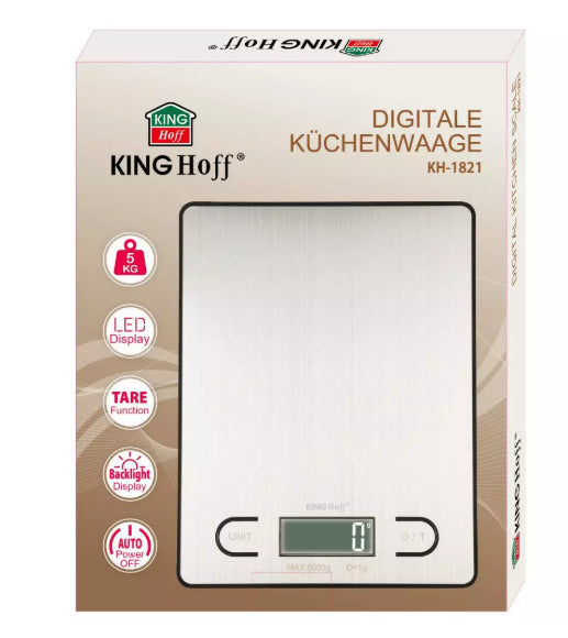 Virtuvinės svarstyklės, sidabro spalvos, 5kg, 2x1.5V AAA baterija, KH 1821, KINGHoff