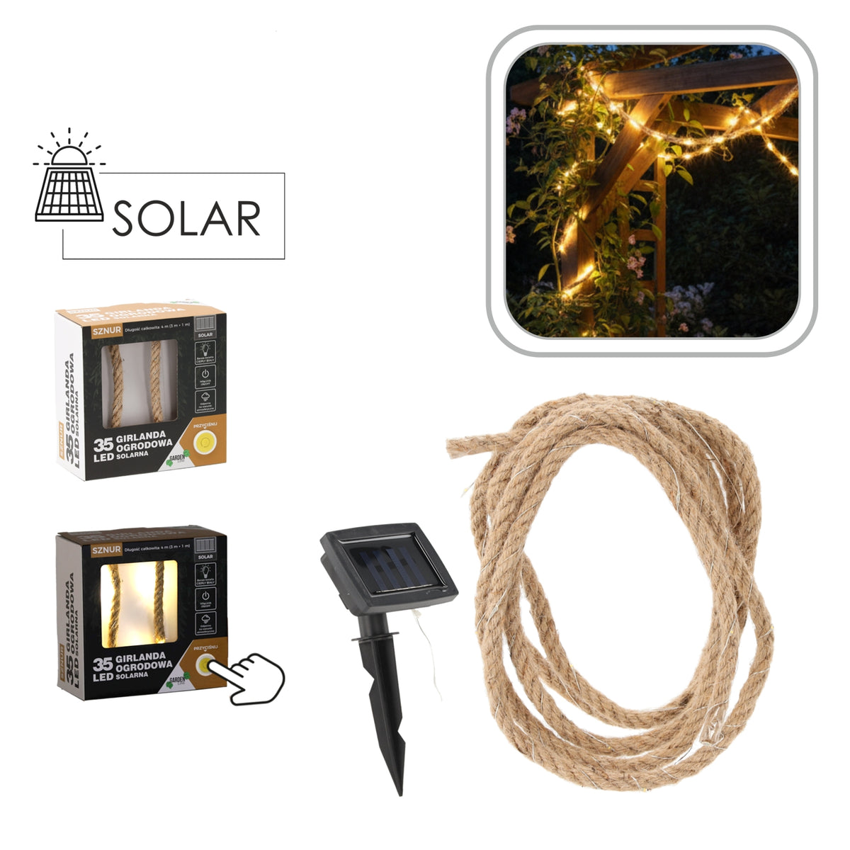 Saulės energija maitinama LED girlianda, 35 LED, 4 m, šilta balta