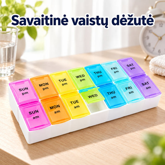 Savaitinė vaistų dėžutė su 14 skyrelių
