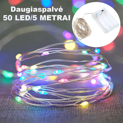Spalvota LED girlianda, 50 LED, 5 m AA