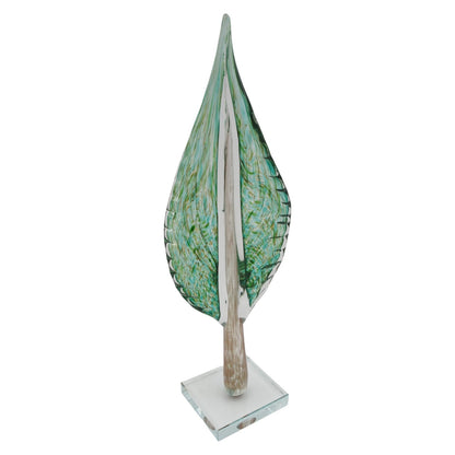 Stiklinė dekoracija „Lapas“, 13×9×41 cm ŽALIAS