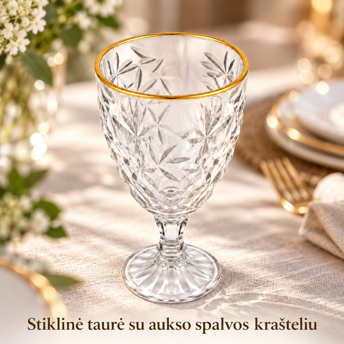 stiklinė taurė su aukso spalvos krašteliu, 280 ml
