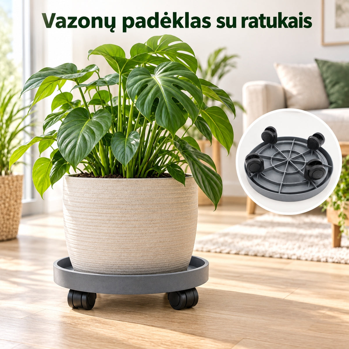 Vazono padėkliukas su ratukais 29,5 × 6 cm