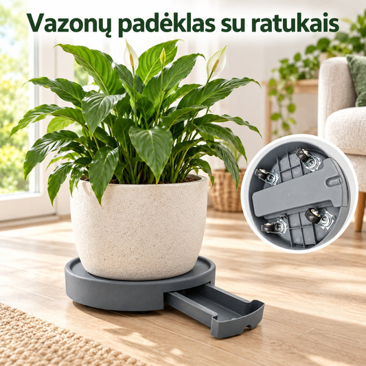Vazono padėkliukas su ratukais 32 × 6 cm